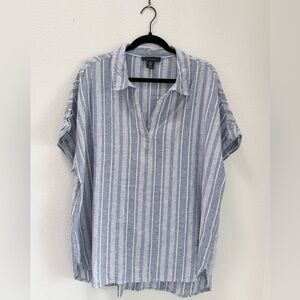 Natural Fiber Striped Linen Cotton Top Plus Size